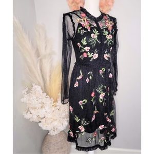 Frock + Frill Sheer Black Floral Midi Dress